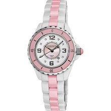 Akribos XXIV Women's Ceramic Quartz Date Diamond Watch (Pink and white)