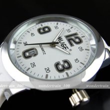 Analog Quartz Hours Clock Dial Date White Rubber Unisex Wrist Watch Wha107