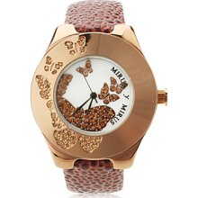 Analog Women's PU Quartz Wrist Watch with Butterfly Logo (Brown)