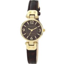 Anne Klein Tortoise Gold Tone and Rich Brown Leather Strap Watch