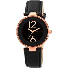 Anne Klein Women's Rose Goldtone and Black Leather Strap Watch Women's