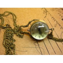 Antique pocket watch Necklace Pendant oval transparent yellow gold Rome digital hb120