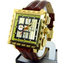 Aqua Master Cherry Brown Band Gold Dial Diamond Mens Watch W213 2