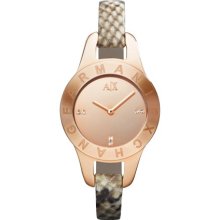 Armani Exchange AX Multi Ladies Rose Gold Tone Stainless Steel and Python Print Leather Glitz Watch