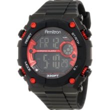 Armitron Men's 40/8260red Large Round Metallic Red Accented Black Resin Strap