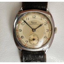 Art Deco Swiss Watch - Rone Sportsman's Watch Circa 1930s - Rare Blued Hands Two-Tone Face