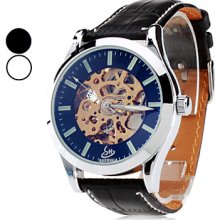 Assorted Colors Men's PU Analog Automatic Mechanical Wrist Watch