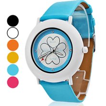 Assorted Colors Women's Flower Style PU Analog Quartz Wrist Watch