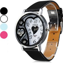 Assorted Colors Women's Heart-shaped Style PU Analog Quartz Wrist Watch