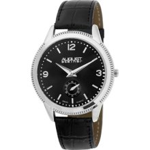 August Steiner Watches Men's Black Dial Black Leather Black Leather/Bl
