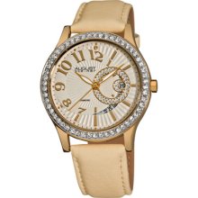 August Steiner Watches Women's White Dial with Diamonds Beige Leather