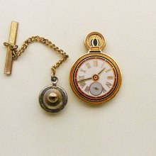 Aviva Vintage Old Fashion Clock Pocket Watch l Tie Tack 103-5
