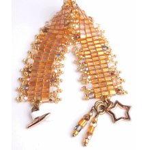 beaded bracelet bead woven golden honey amber glass seed beads handmade