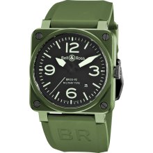 Bell & Ross Men's 'Aviation' Black Dial Green Rubber Strap Watch