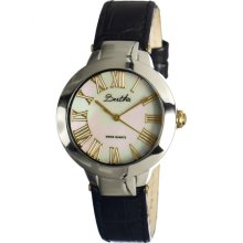 Bertha Womens Cecilia Analog Stainless Watch - Black Leather Strap - White Dial - BTHBR903