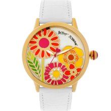 Betsey Johnson Flower Dial Leather Strap Watch
