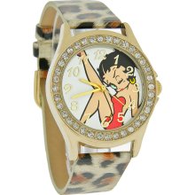 Betty Boop Ladies Crystal Leopard Print Strap Quartz Watch BBAQ035