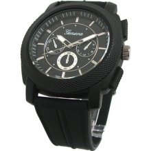 Black 3d Geneva Mesh Case Silicone Gel Rubber Band Supersize Sport Men's Watch