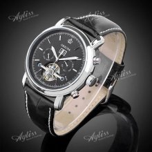 Black/brown Men's Automatic Mechanical Waterproof Wrist Watch+ Free Gift Box