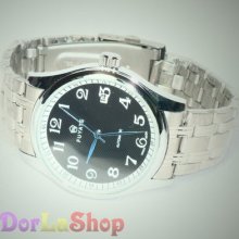 Black Dotted Auto Date Steel Men Wrist Watch Blue Dials, Mechanical