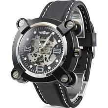 Black Men's Casual Style Silicone Analog Mechanical Wrist Watch