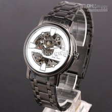 Black Paint White Mech Quarter Point Men Mechanical Wrist Watch Auto