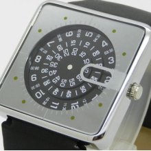 Black Quartz Sport Wrist Watch Leather Mens Turntable Dial Digital Q0802