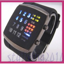 Black Rubber Binary Led Digital Men Lady Wrist Watch Pu