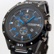 Black Sea Date Dial Sports Quartz Racing Steel Wrist Hand Watch Men Water