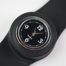 Black Silicone Rubber Slap Band Quartz Large Size Watch