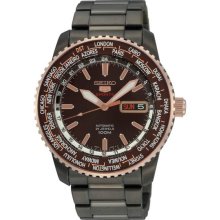 Black Stainless Steel Automatic Rose Two Tone Brown Dial World Time Bezel