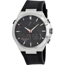 Black / Steel Kenneth Cole New York Black Silicone Strap Watch - Jewelry