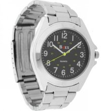 Boxx Mens Watch, Silver Tone Bracelet Strap, Black Face, M2183