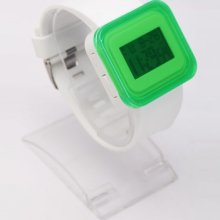 Boys Girls Sport Day Date Dark Green Dial Digital Led Silicone Wrist Watch