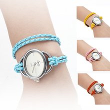 Braided Women's Elegant Rope Style PU Leather Band Analog Quartz Bracelet Watch (Assorted Colors)