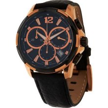 Bronzo Italia Round Chronograph Dial Leather Strap Watch - Black - One Size
