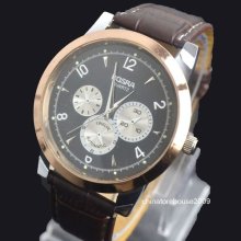 Brown Fashion Style Boys Men Gentleman Gift Leather Quartz Wristwatch Rs3br