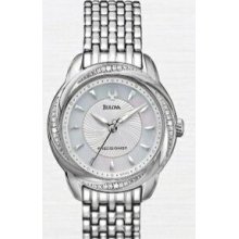 Bulova 20 Diamond Mother Of Pearl Curved Crystal Ladies` Watch