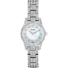 Bulova 96l149 Women's Crystal Stainless Steel Band White Mop Dial Watch