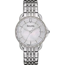 Bulova 96r146 Womens Mop Pearl Dial Silver S.steel Diamond Bezel Watch