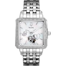 Bulova 96R155 Watch Mechanical Ladies - White MOP Dial Stainless Steel Case Automatic Movement