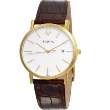 Bulova 97B100 Watch Dress Mens - White Dial Stainless Steel Case Quartz Movement