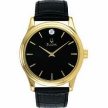 Bulova 97F55 Round Gilt Dial Men's Watch W/Black Leather Strap Promotional