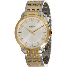Bulova 98A121 Men's Dress Two Tone Gold Plated Stainless Steel White D