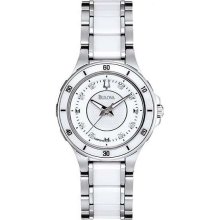 Bulova 98P124 Ladies Watch Stainless Steel and Ceramic Dress White Dial Diamonds