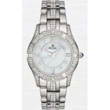 Bulova Ladies` Mother-of-pearl & Swarovski Crystal Round Dial Dress Watch