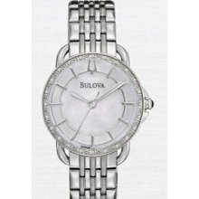 Bulova Ladies` Mother-of-pearl & Diamond Stainless Steel Dress Watch