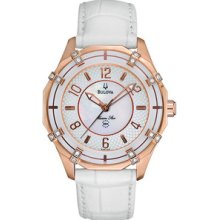 Bulova Marine Star Rose Diamond Leather Ladies Watch 98R150