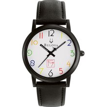 Bulova Men's Frank Lloyd Wright Exhibition Black Stainless Steel Case White Dial Leather Strap 98A103