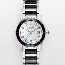 Bulova Stainless Steel & Black Ceramic Diamond Accent &